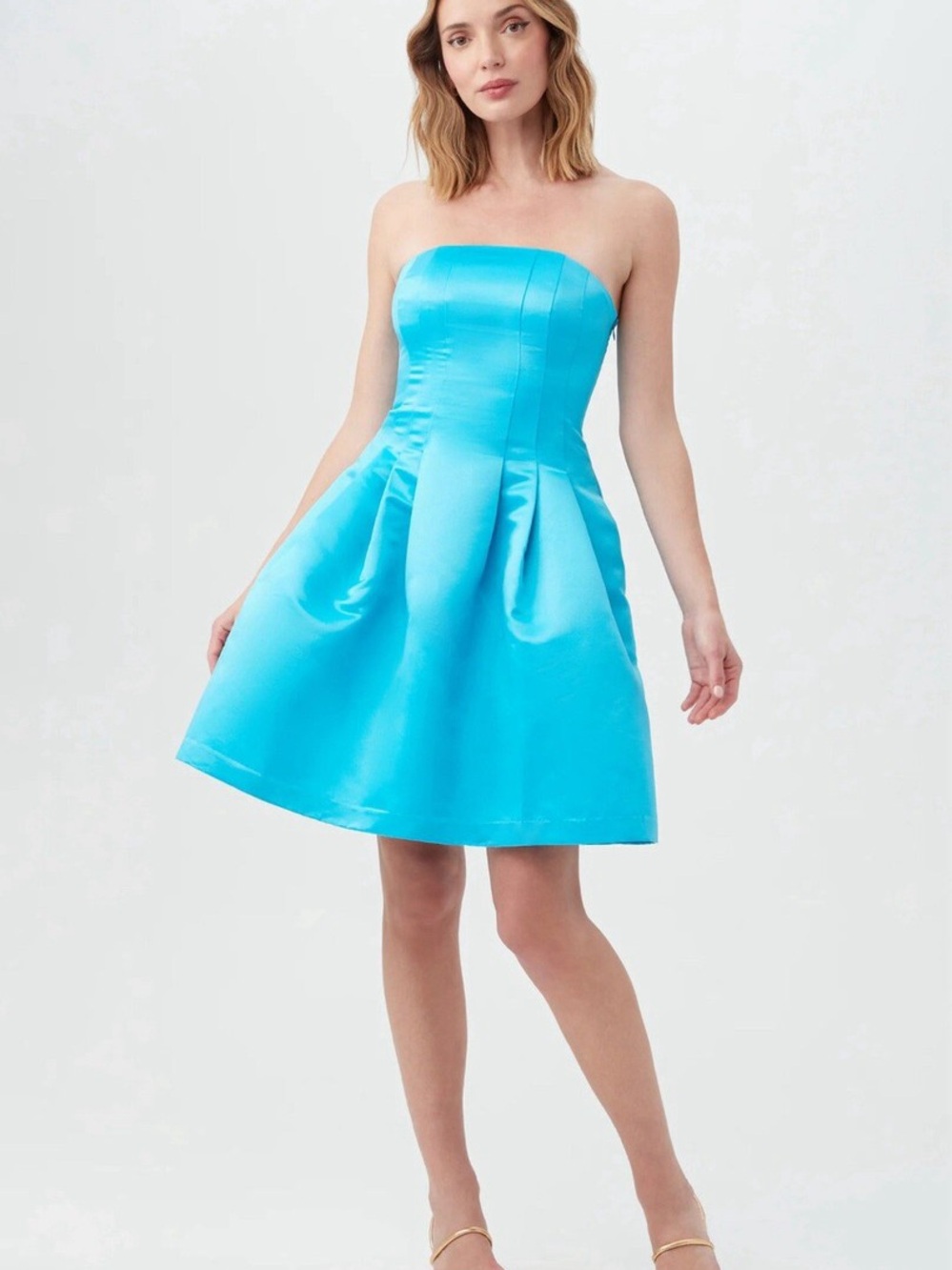 Trina Turk Strapless Fit-and-Flare Dress in Bright Aqua